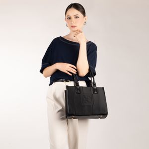 Bolsa Tote Mediana Con Bordado De Monograma Color Negro