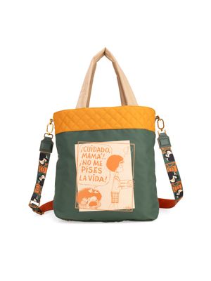 Bolsa Tote Maxi Diseño Icónico Oe X Mafalda Verde Doble Función Pañalera