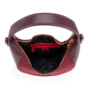 Bolsa Hobo Chica Con Bordado De Monograma Color Tinto