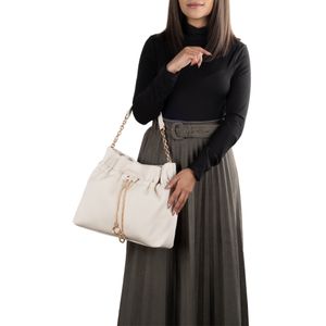 Bolsa Drawstring Grande Look Plisado Color Beige