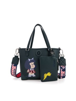 Bolsa Tote Mediana Oe X Mafalda Color Verde
