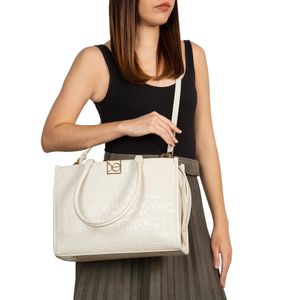 Bolsa Satchel Monograma Troquelado Color Beige
