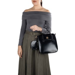 Bolsa Tote Mediana Con Monedero Color Negro