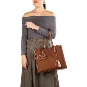 Bolsa Tote Grande Con Charm y Porta Llaves De Monograma Tan