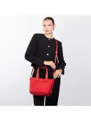 Bolsa Tote Chica Con Herraje De Monograma Color Rojo