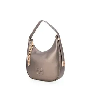 Bolsa Hobo Mediana Con Detalle De Cadena Color Inox