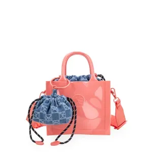 Bolsa Tote Chica Con Monedero Acabado Glossy Color Coral