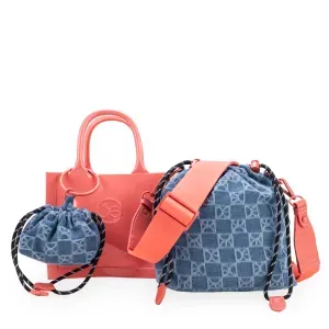 Bolsa Tote Chica Con Monedero Acabado Glossy Color Coral